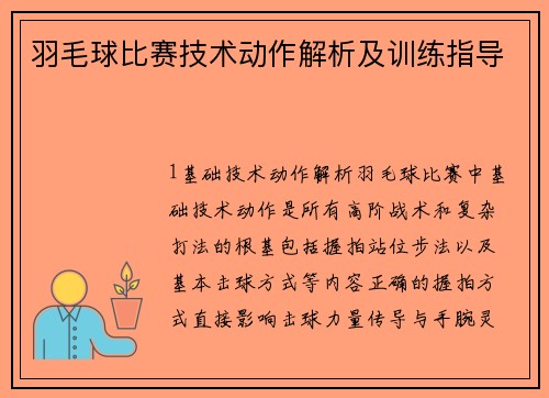 羽毛球比赛技术动作解析及训练指导